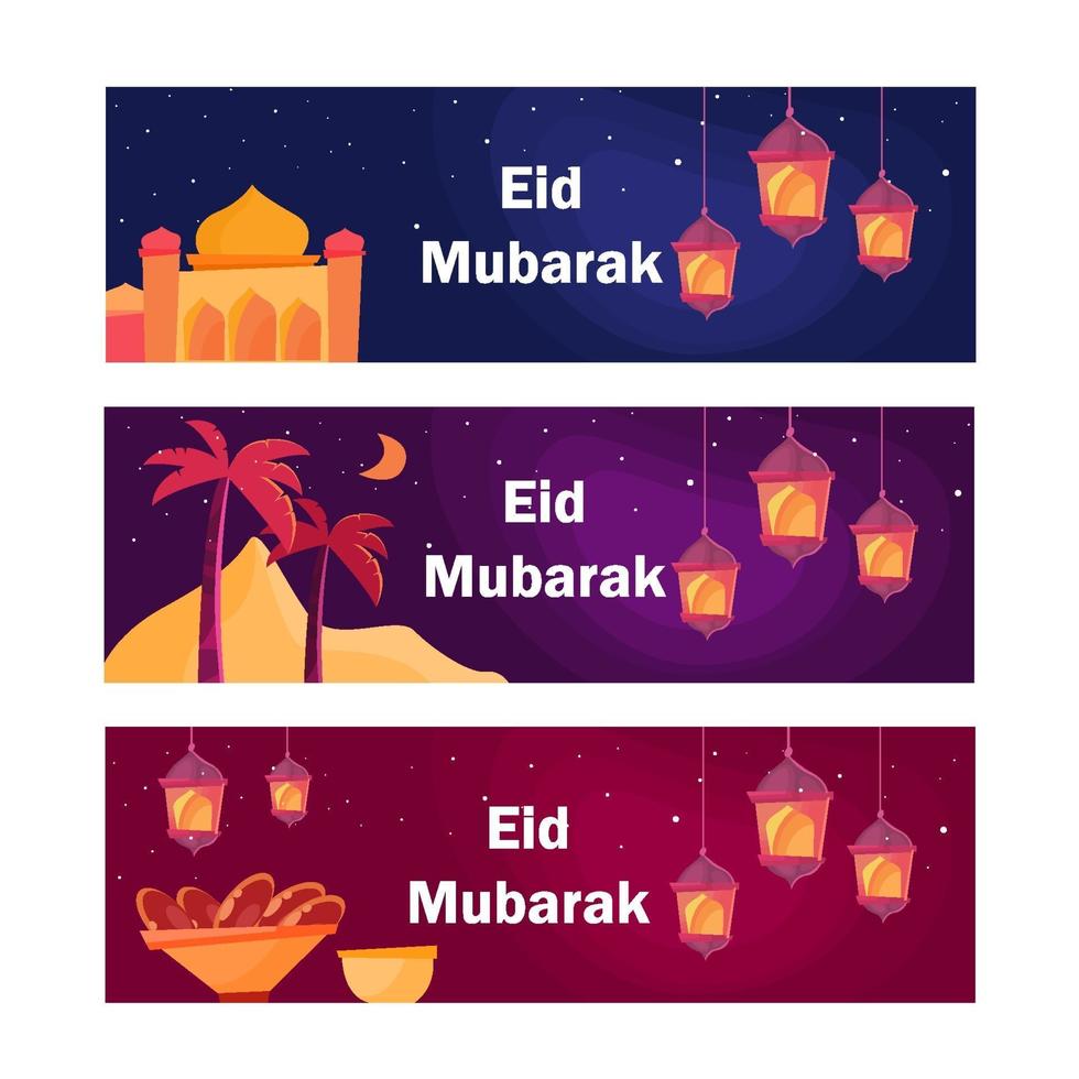 Night Eid Mubarak Banner vector