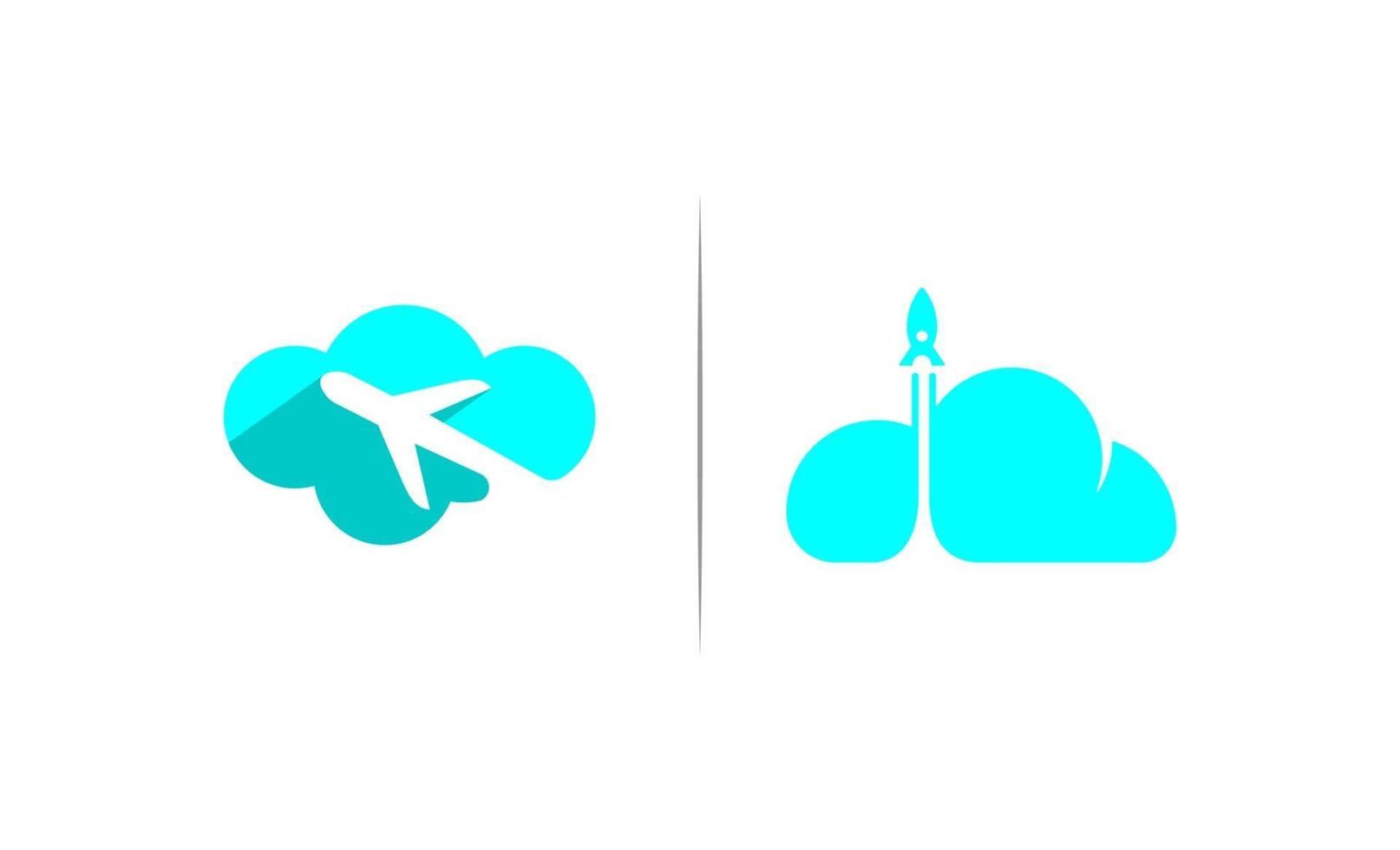 Cloud travelling and rocket logo design vector