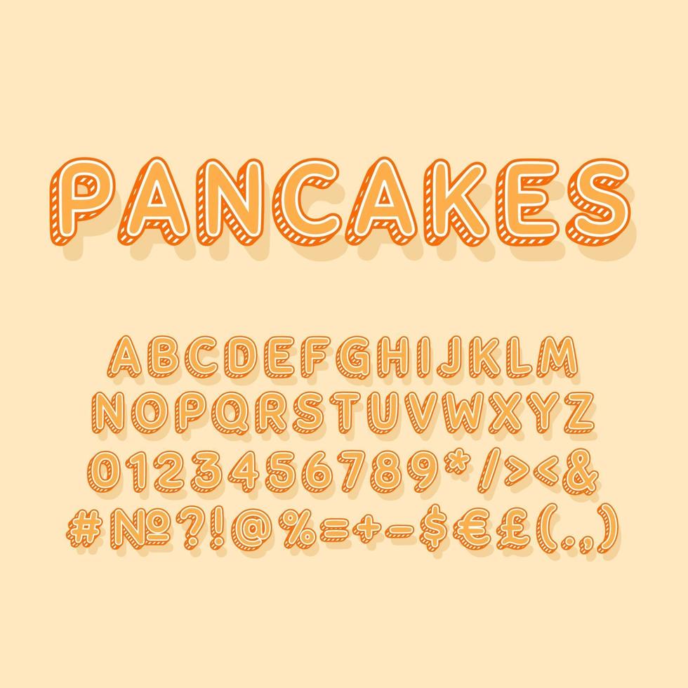 Pancakes vintage 3d vector alphabet set