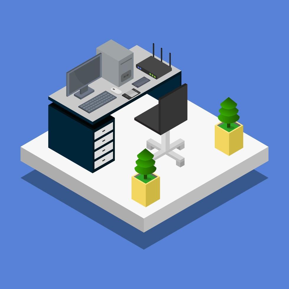 Isometric Office Room On White Background vector