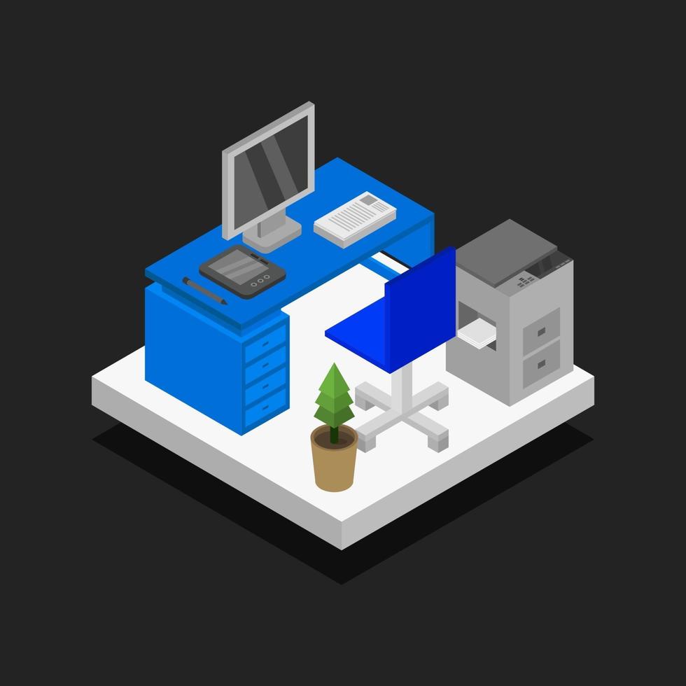 Isometric Office Room On White Background vector