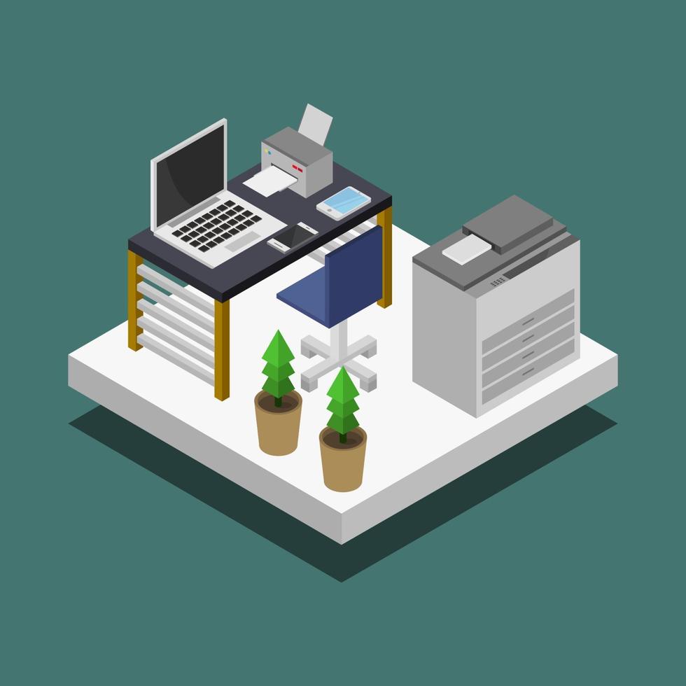 Isometric Office Room On White Background vector