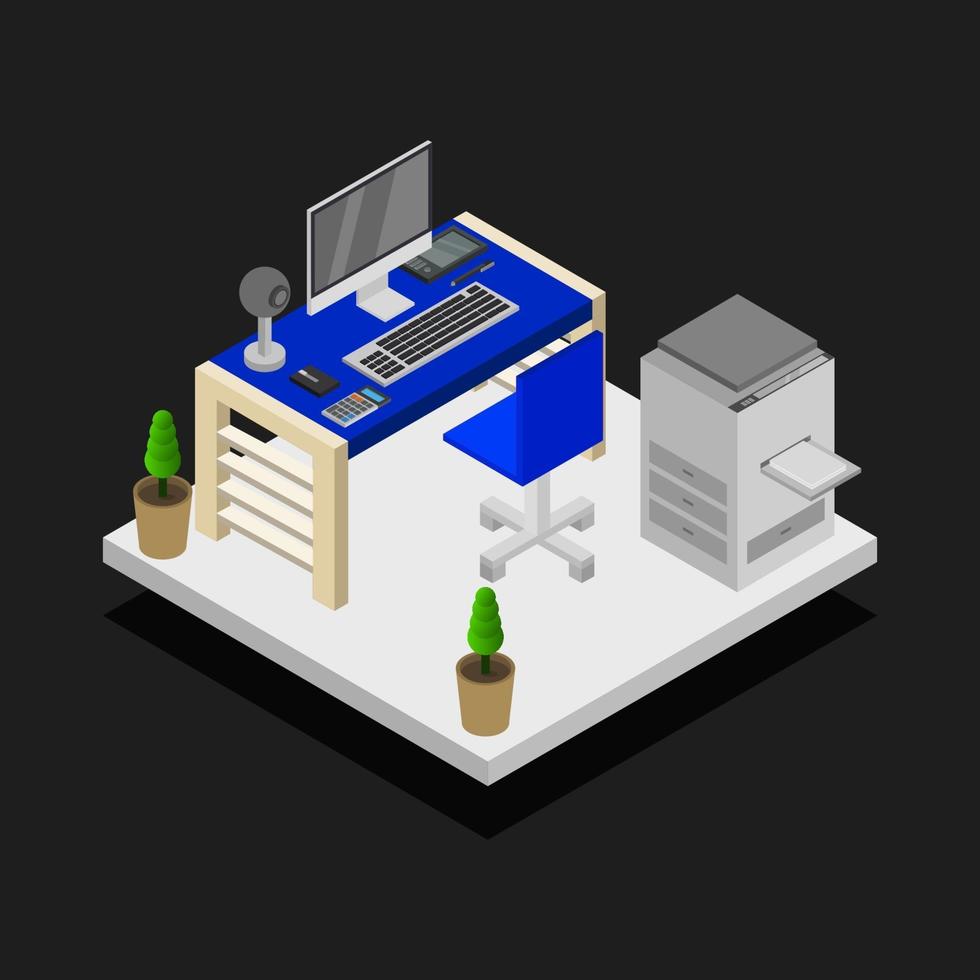Isometric Office Room On White Background vector