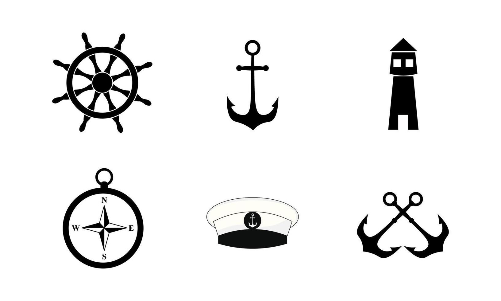 Black Nautical Icons Set vector