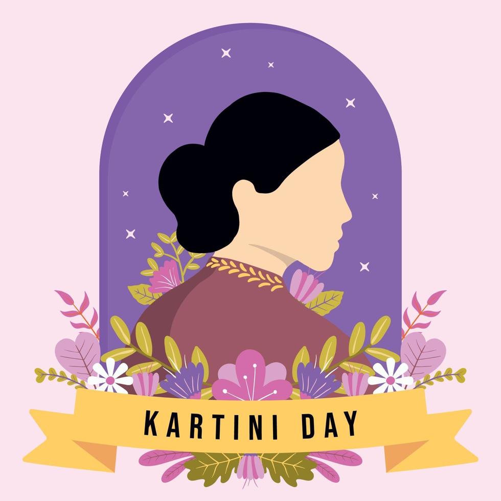 feliz dia de kartini con adornos florales vector