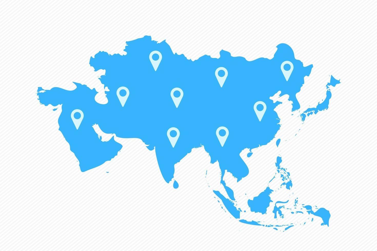 Mapa del continente de Asia con iconos de mapa vector