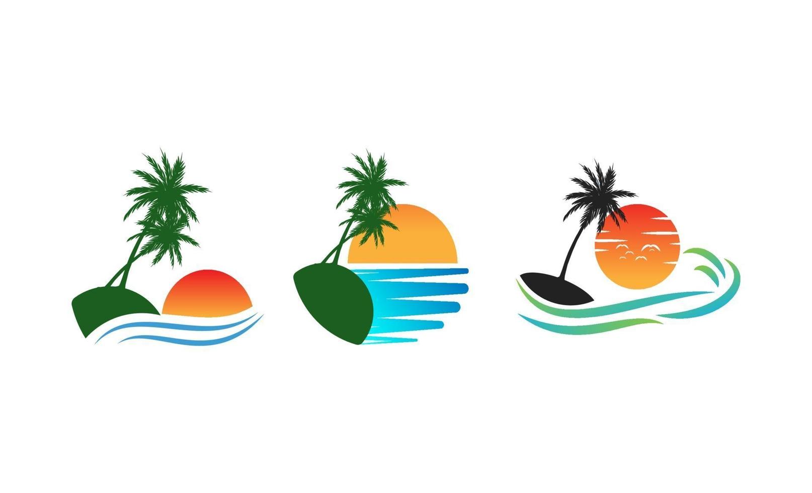 beach sunset logo set design vector illustration