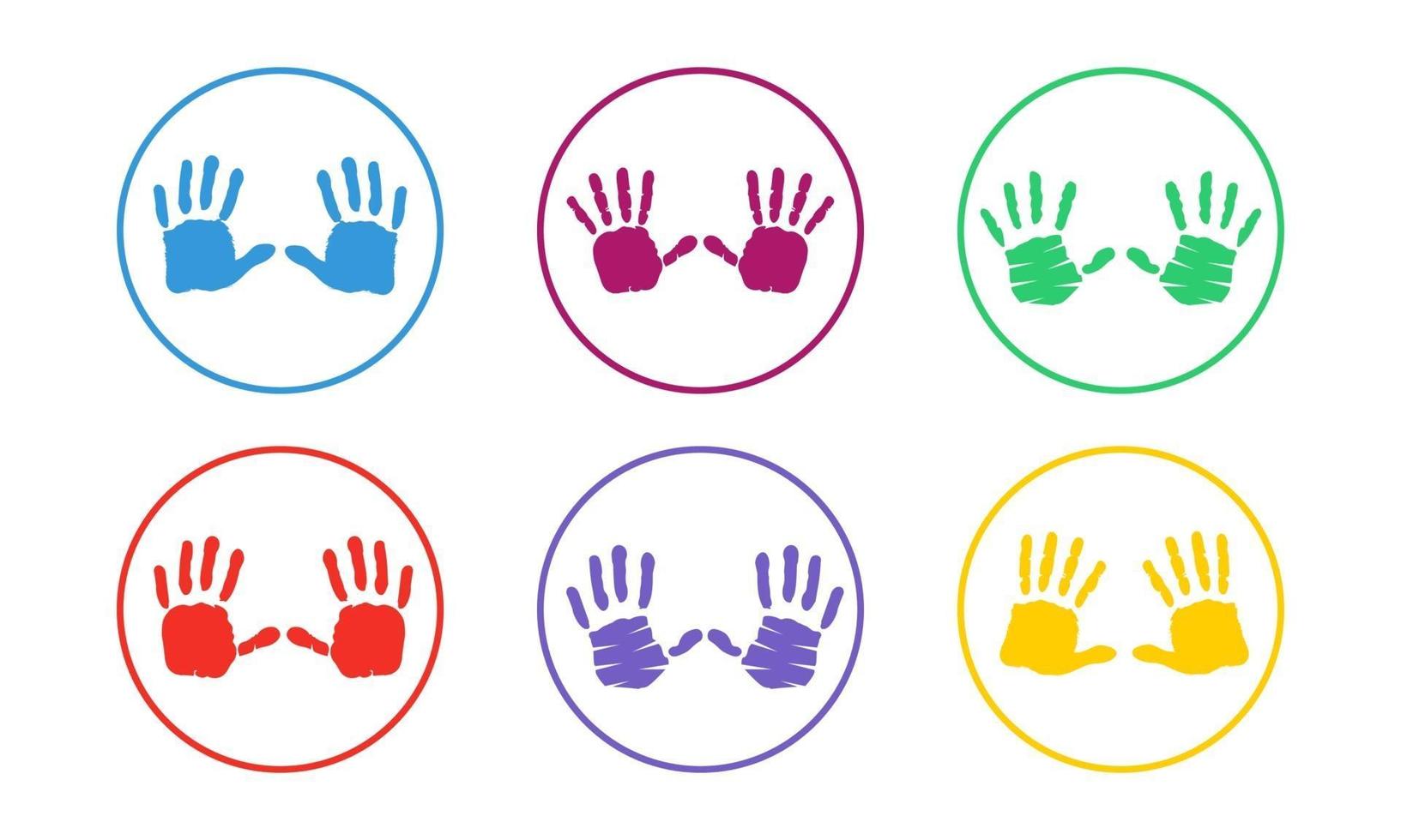 Colorful Hand Print Icon Set vector