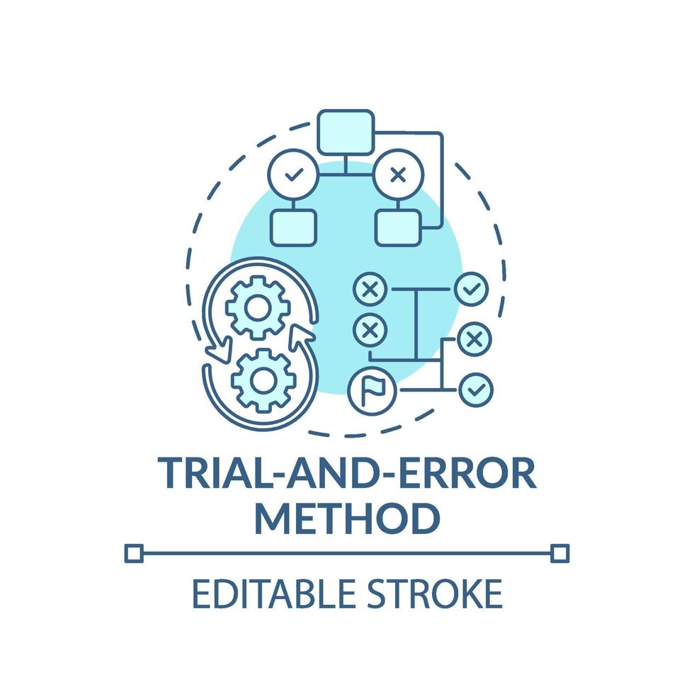 Método de prueba y error concepto azul icono vector