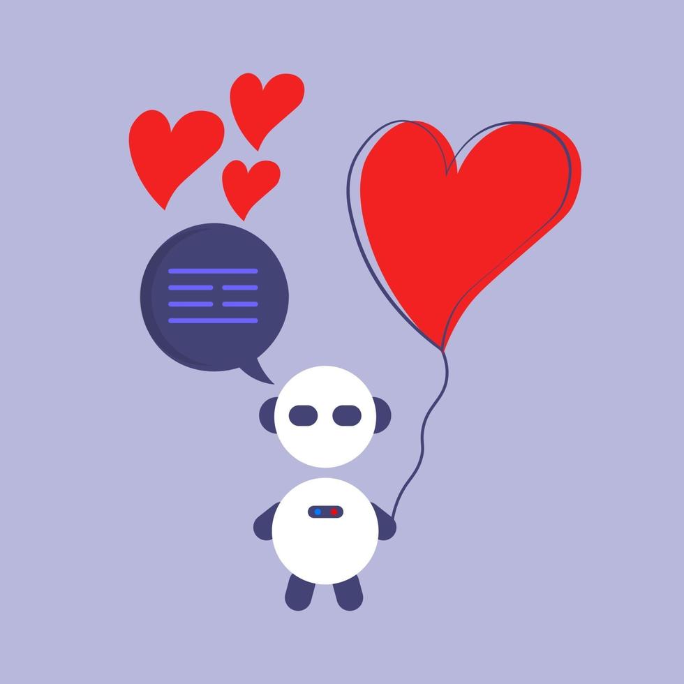 Online Love Concept With Chat Bot and Heart vector