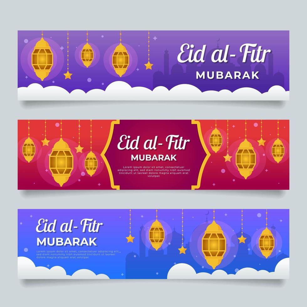 Eid Mubarak Banner collection with bright colors vector