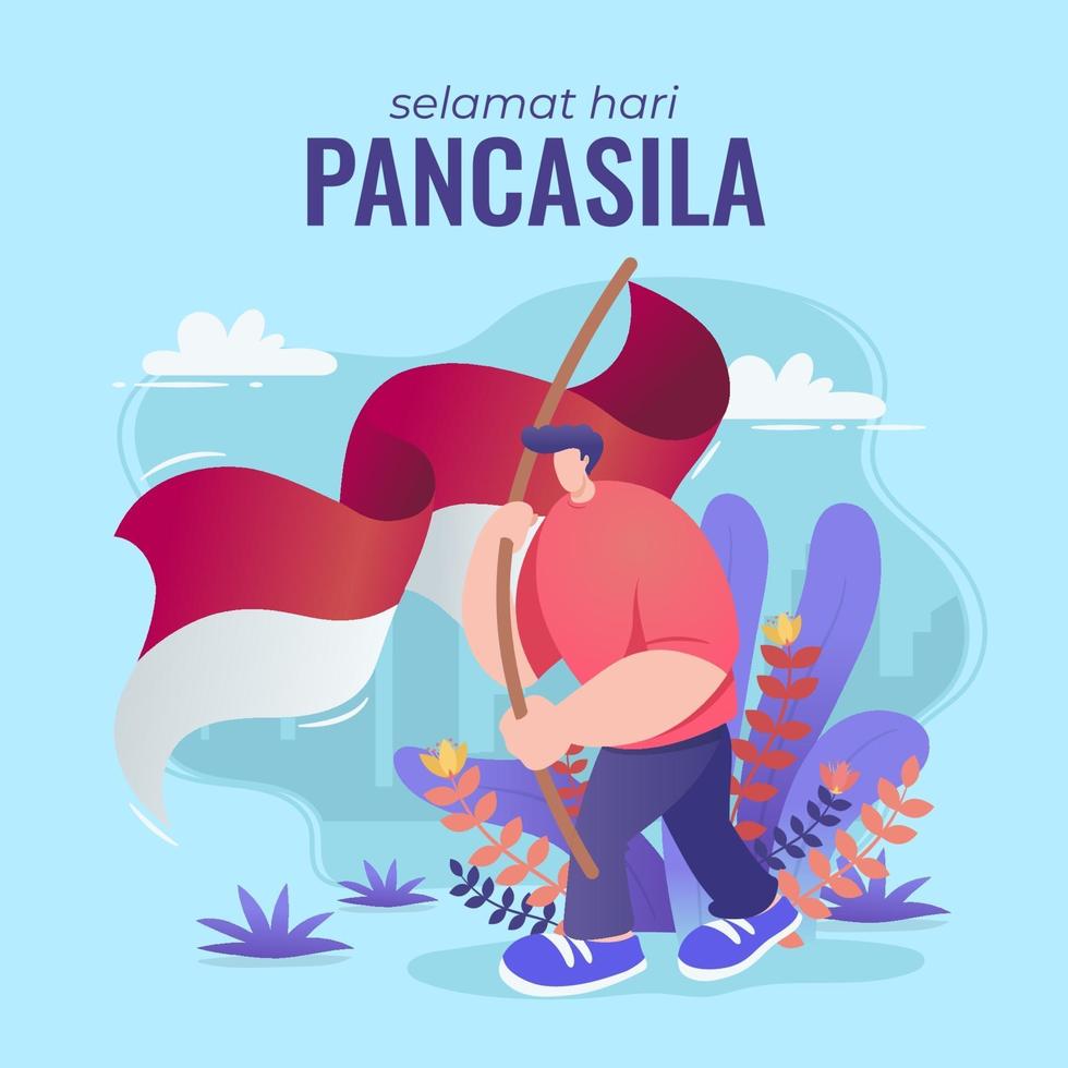 Celebrate Pancasila Day by raising Merah Putih vector