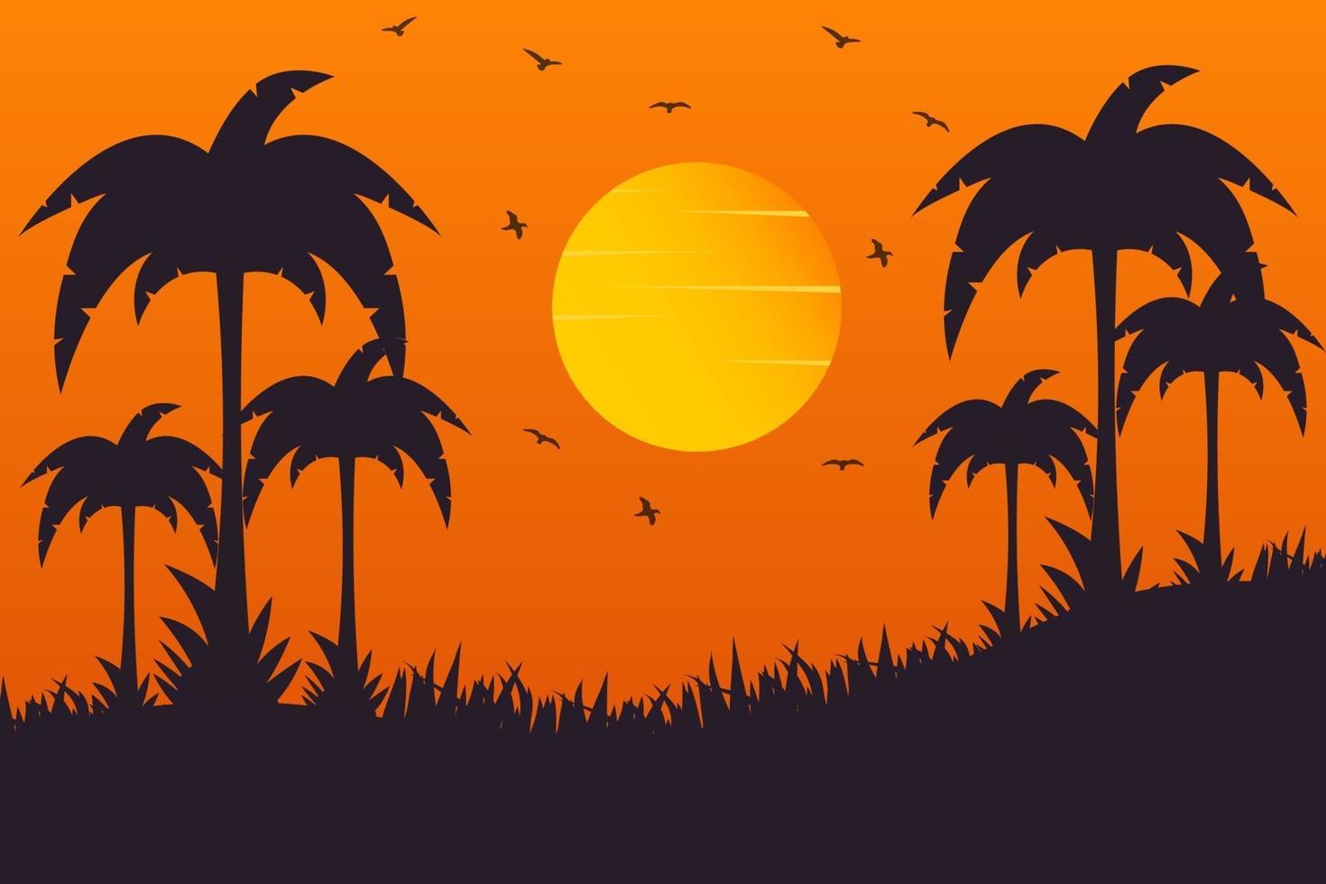 Sunset Background With Palm Trees vector