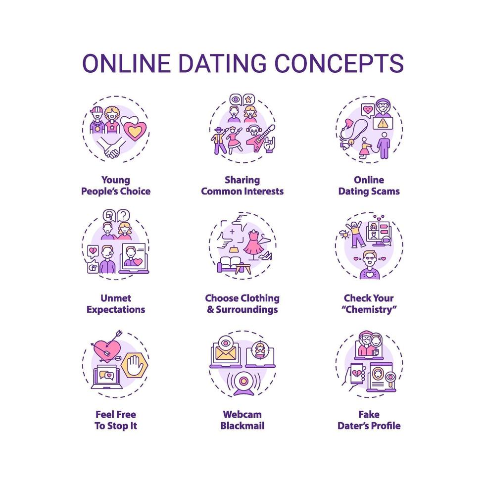 Online dating concept icons set. vector