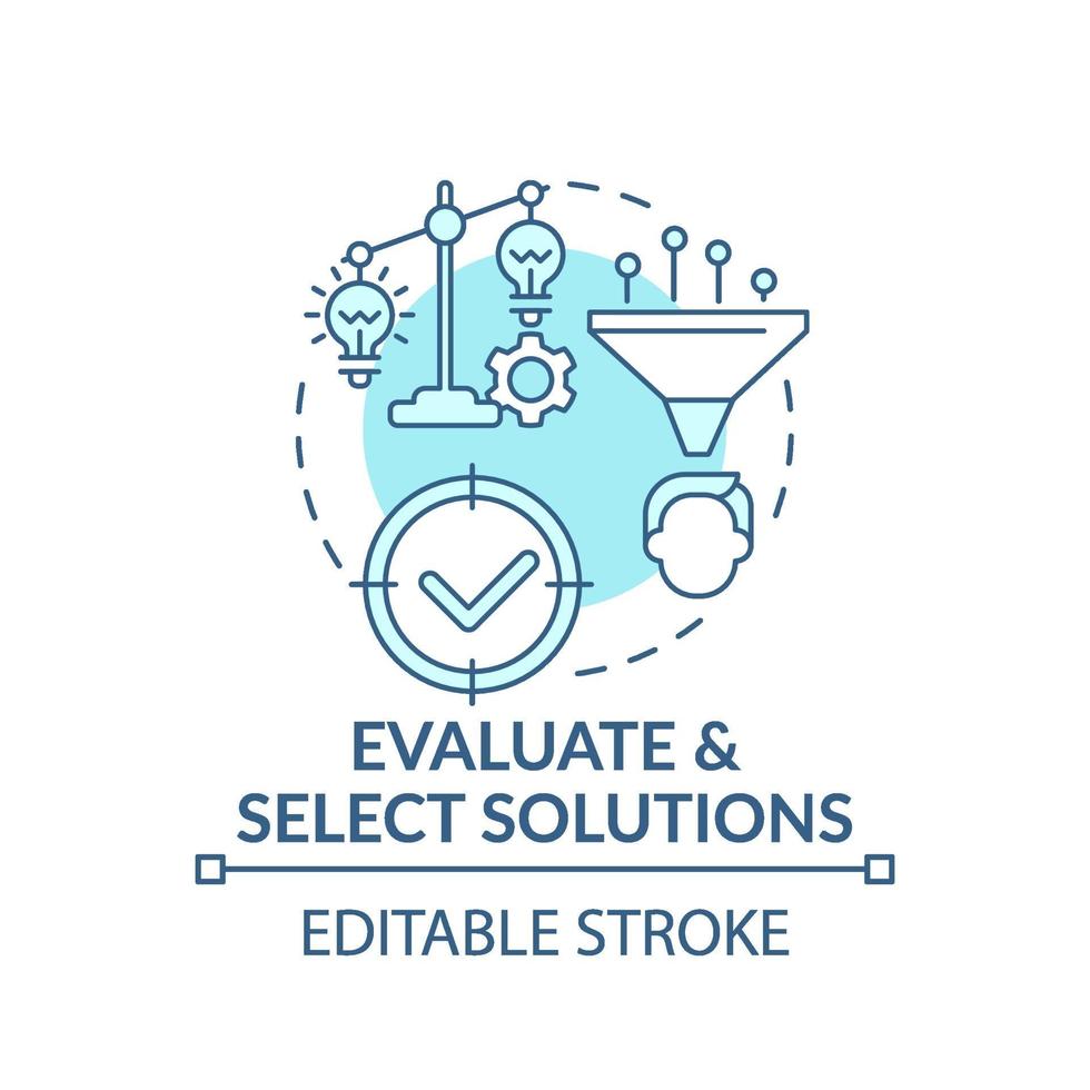 Evaluate and select solutions blue concept icon vector