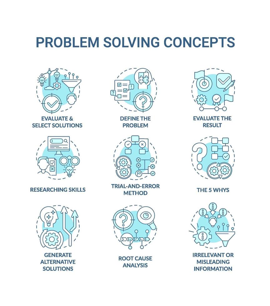 Problem solving blue concept icons set vector