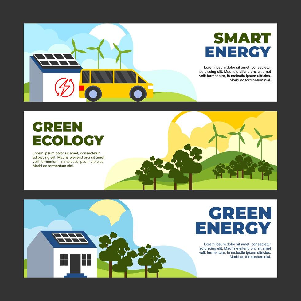 conjunto de plantillas de banner de tecnología ecológica verde vector