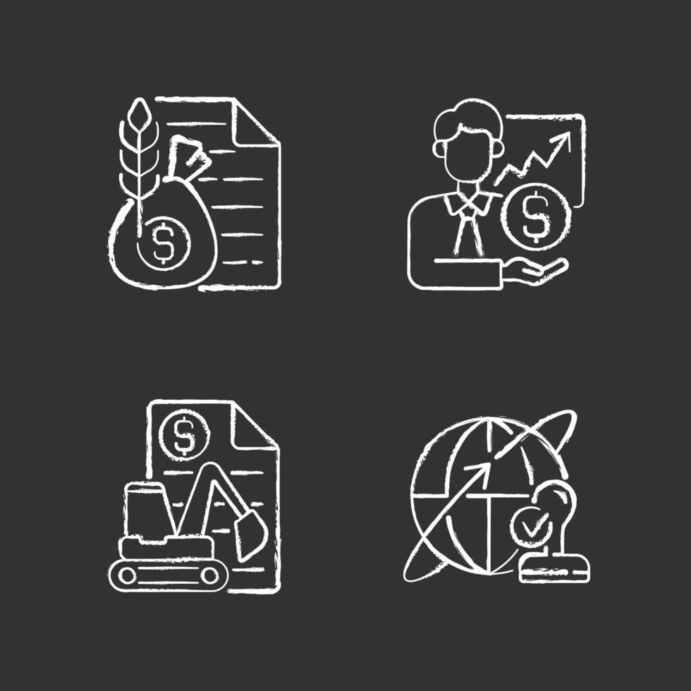 Intermediary services chalk white icons set on black background vector