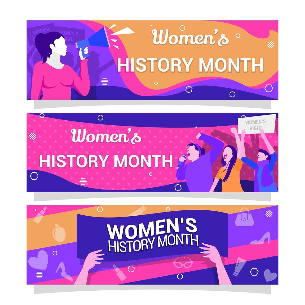 conjunto de diseño de banner que representa el mes de la historia de la mujer vector