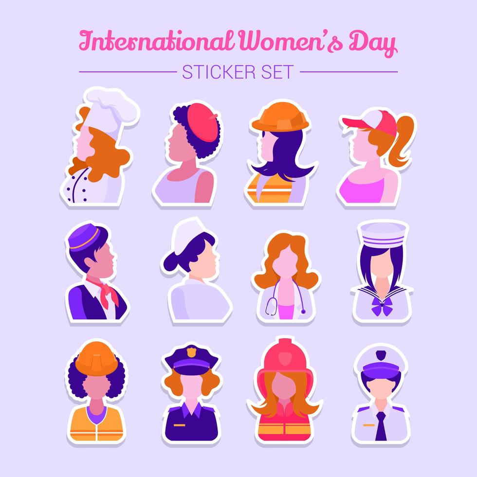 Women's Day Diversity Sticker Design Set vector