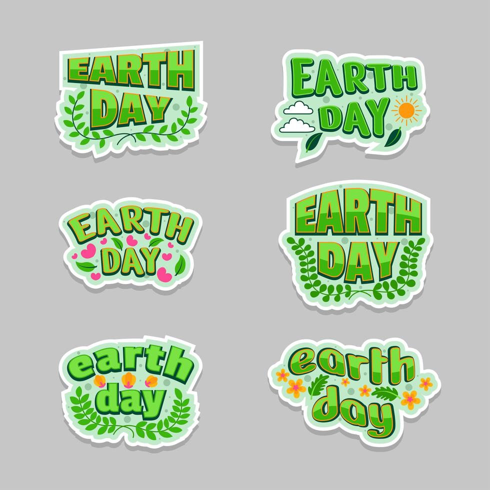Earth Day Typography Sticker Design Set vector