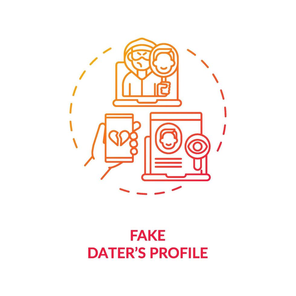 Fake dater profile on dating website concept icon. vector