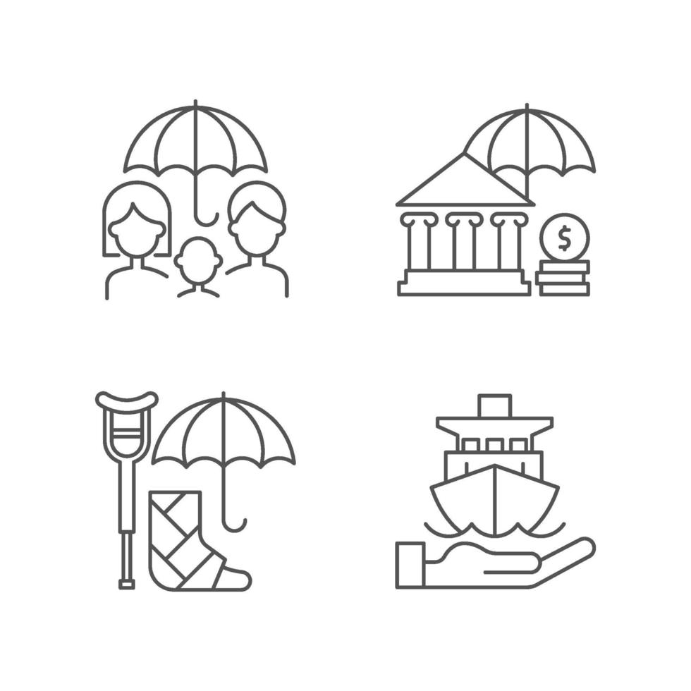 Insurance and protection linear icons set vector