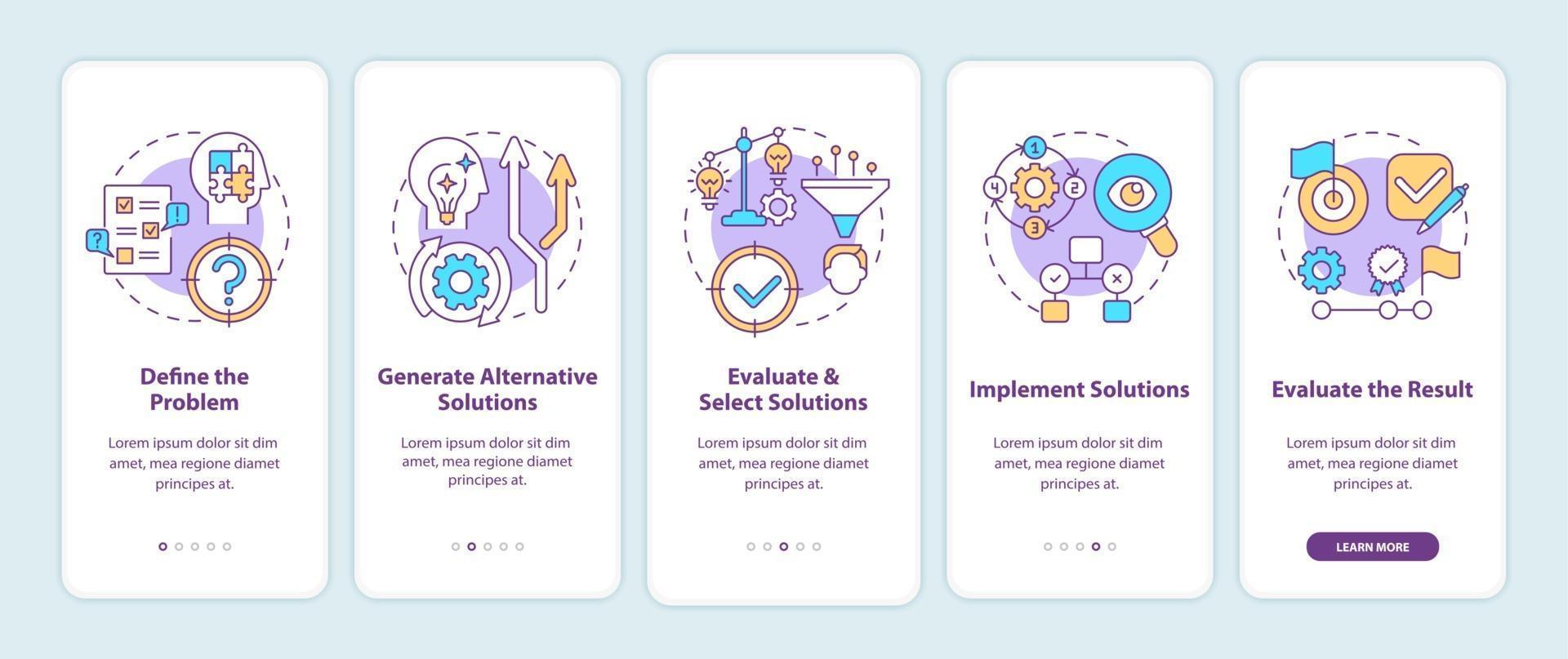 Pasos para la resolución de problemas Incorporación de la pantalla de la página de la aplicación móvil con conceptos vector