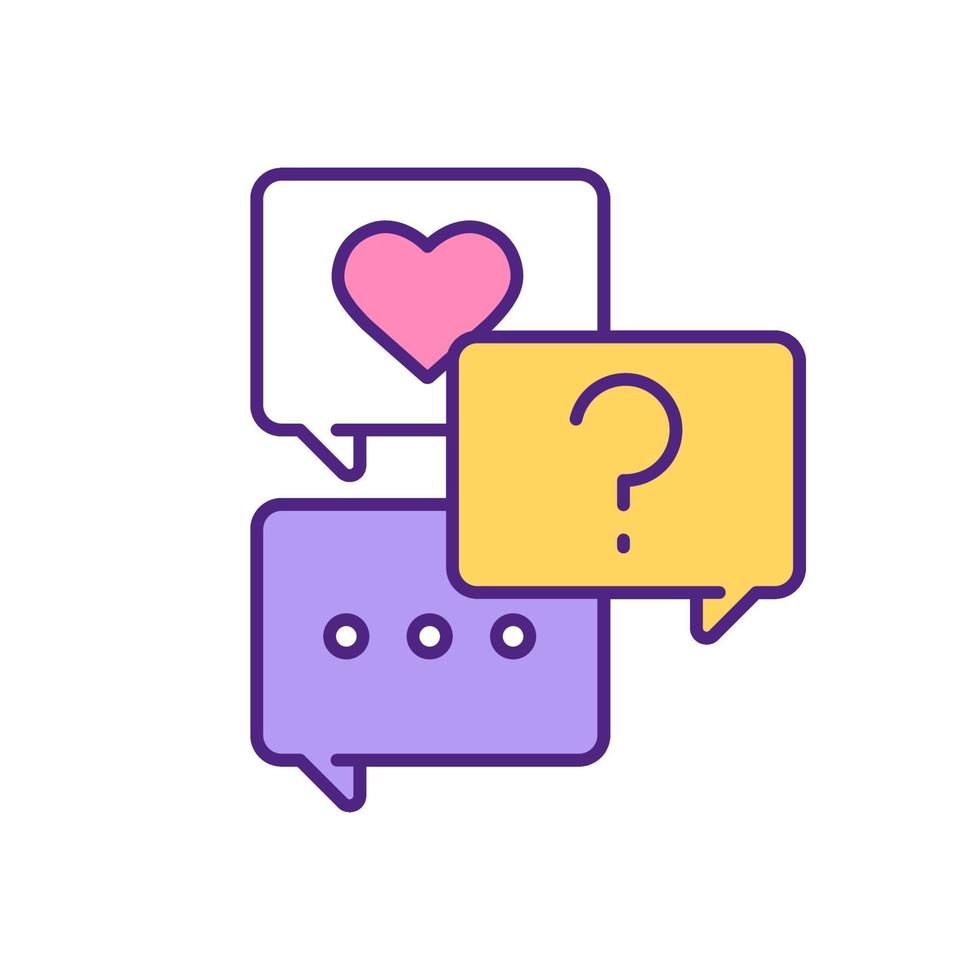 Online chatting, finding love RGB color icon. vector