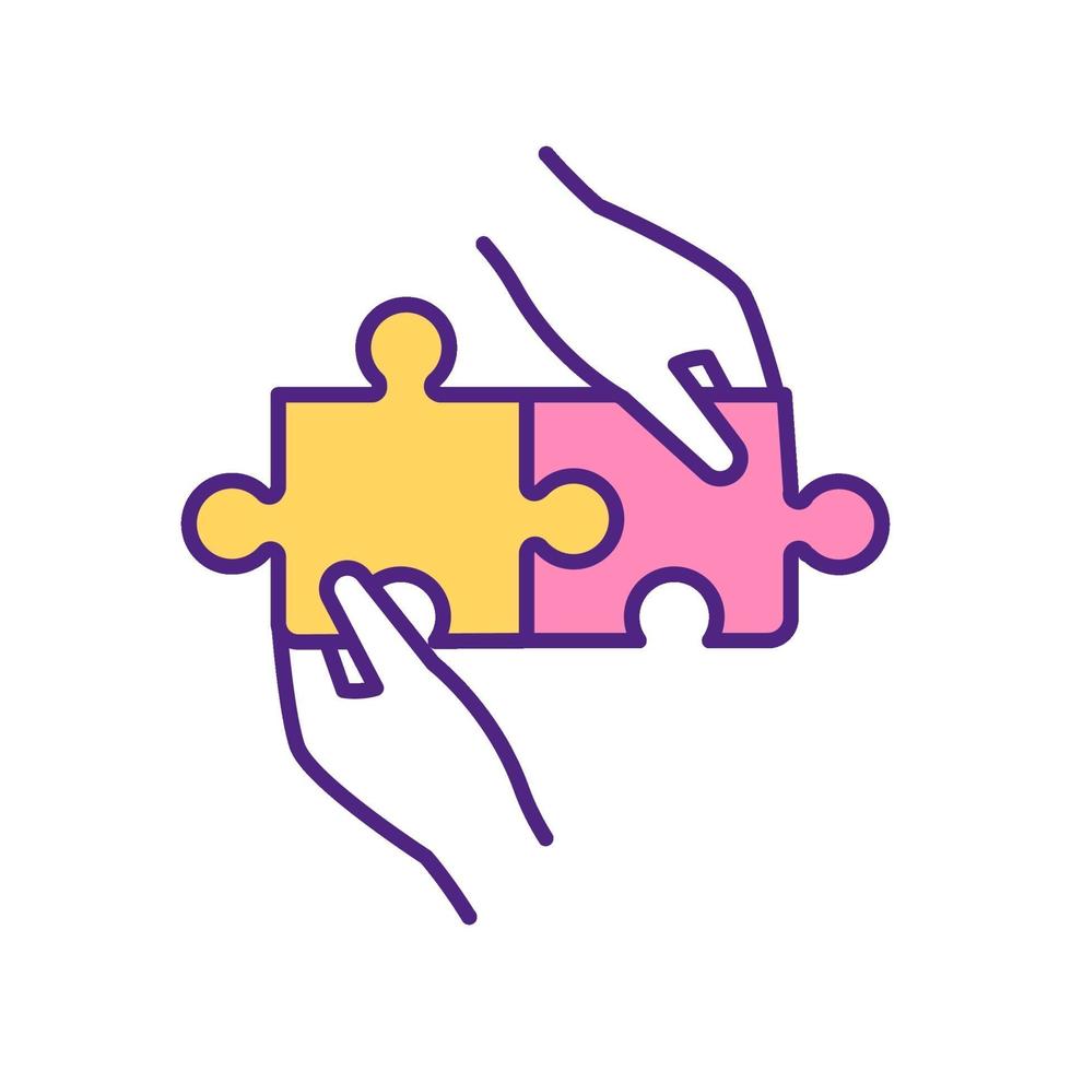 Perfect match of two puzzles RGB color icon. vector