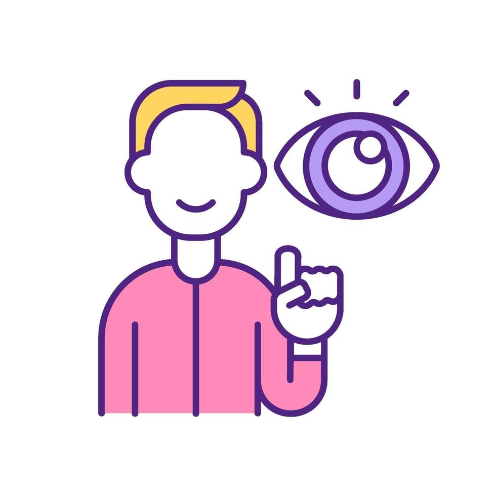 Man doing a success research on website RGB color icon vector