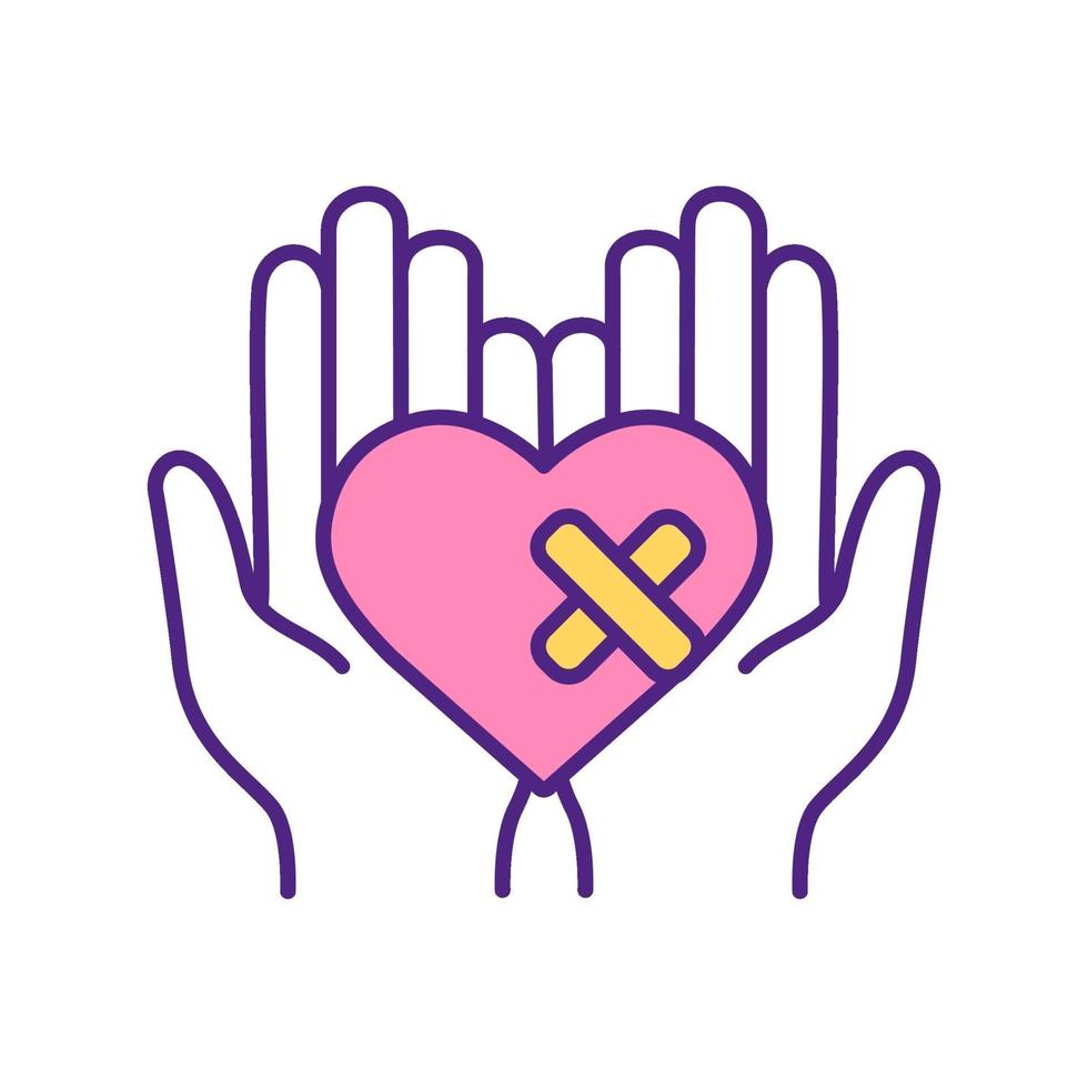 Heart wounds treatment RGB color icon. vector