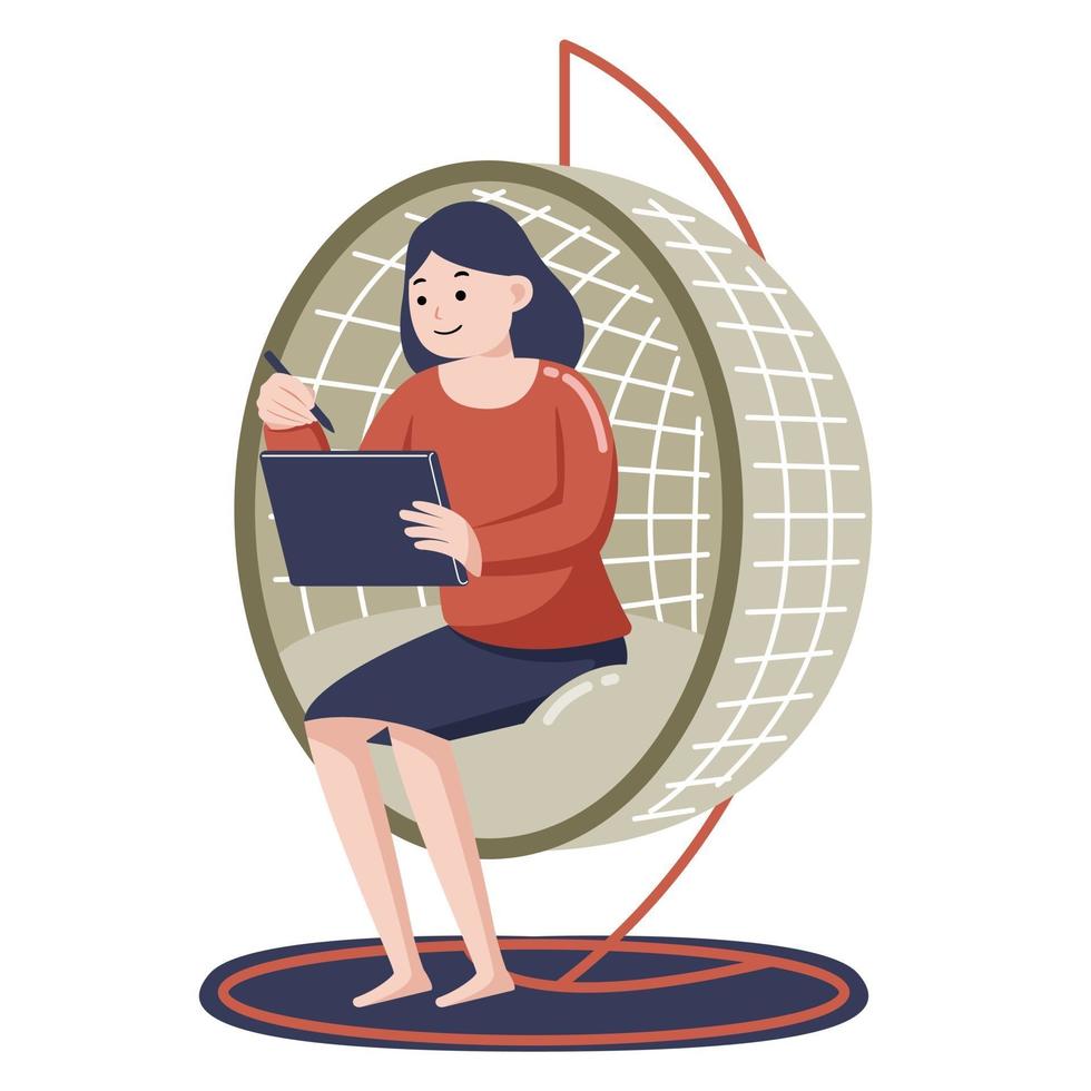 Woman Working From Home with Digital Tablet vector