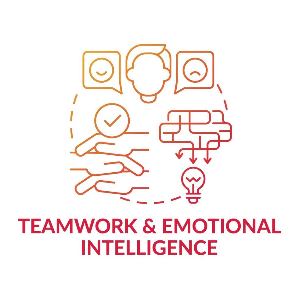 trabajo en equipo e inteligencia emocional icono de concepto degradado rojo vector