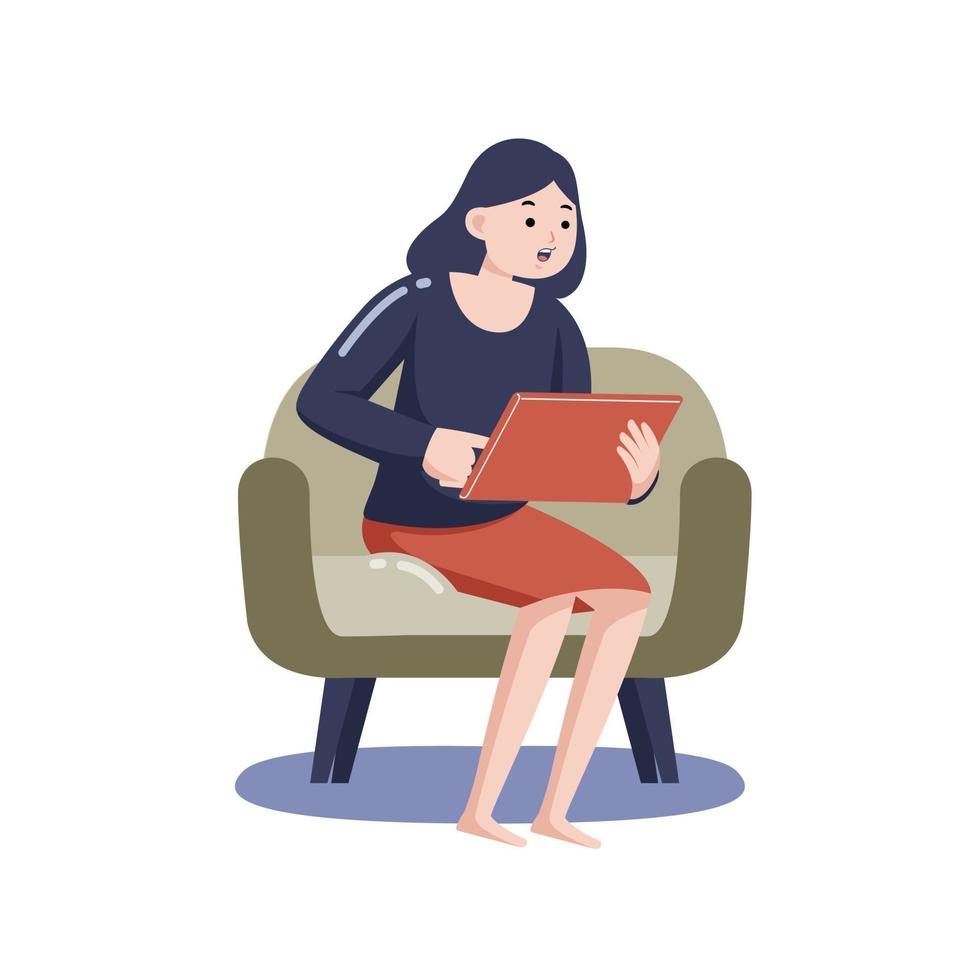 Woman Working From Home with Digital Tablet vector