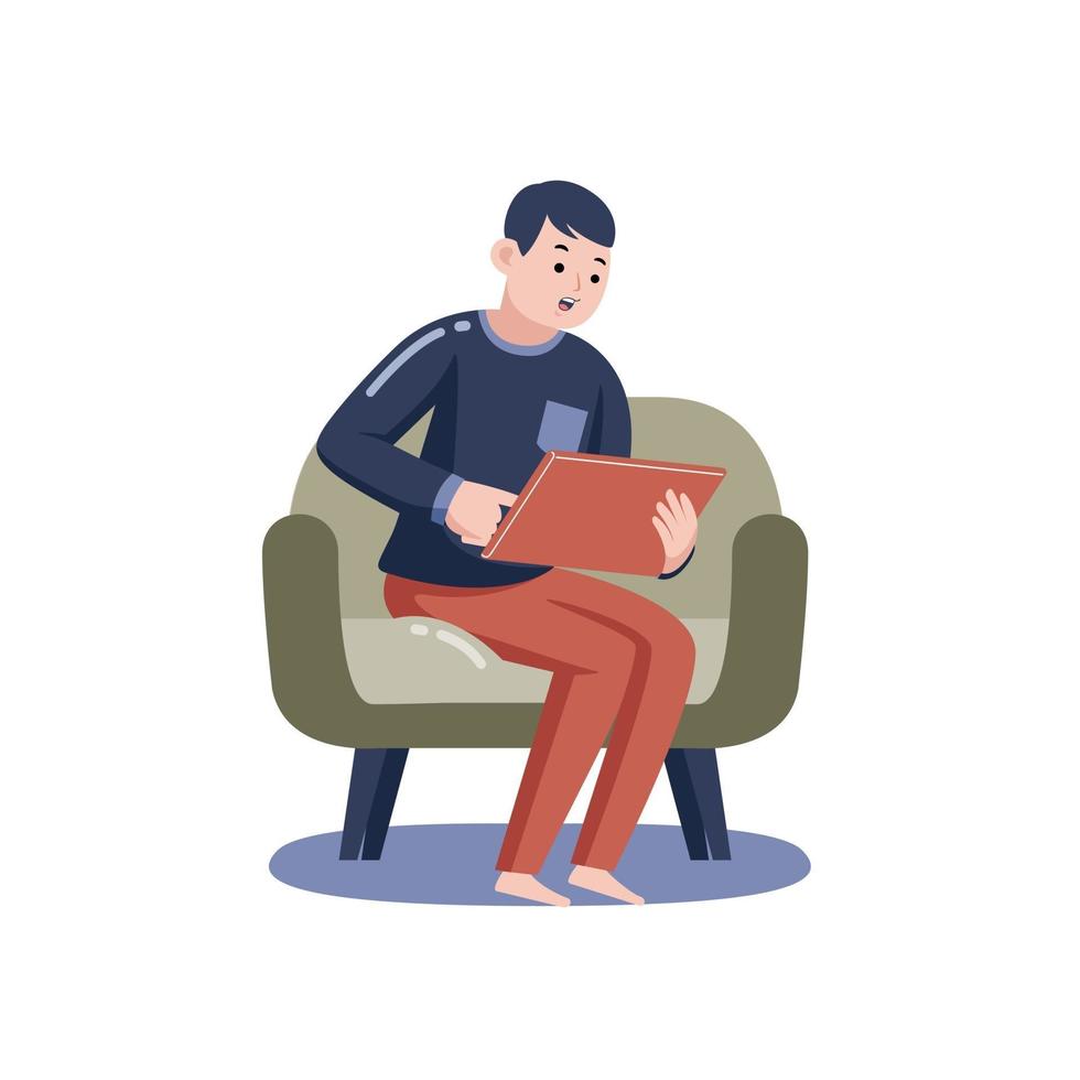 Man Working From Home with Digital Tablet vector