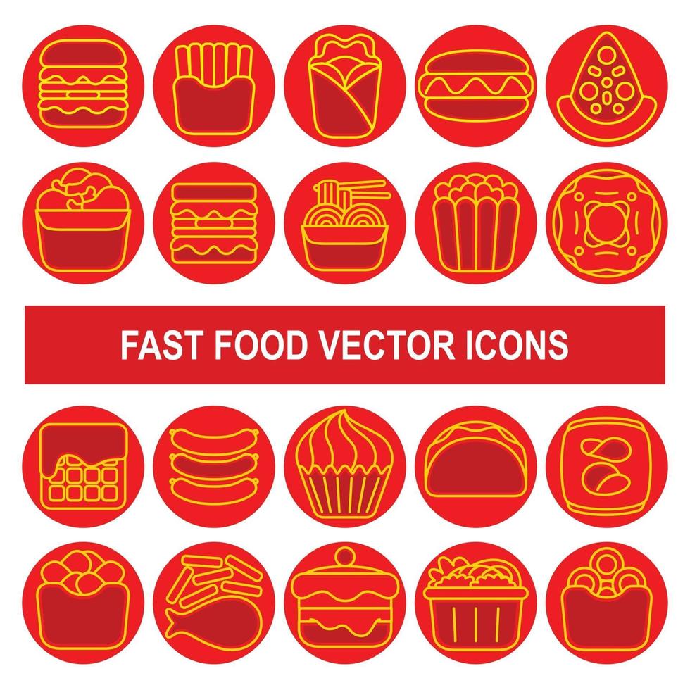 Fast food vector icons in outline design style.
