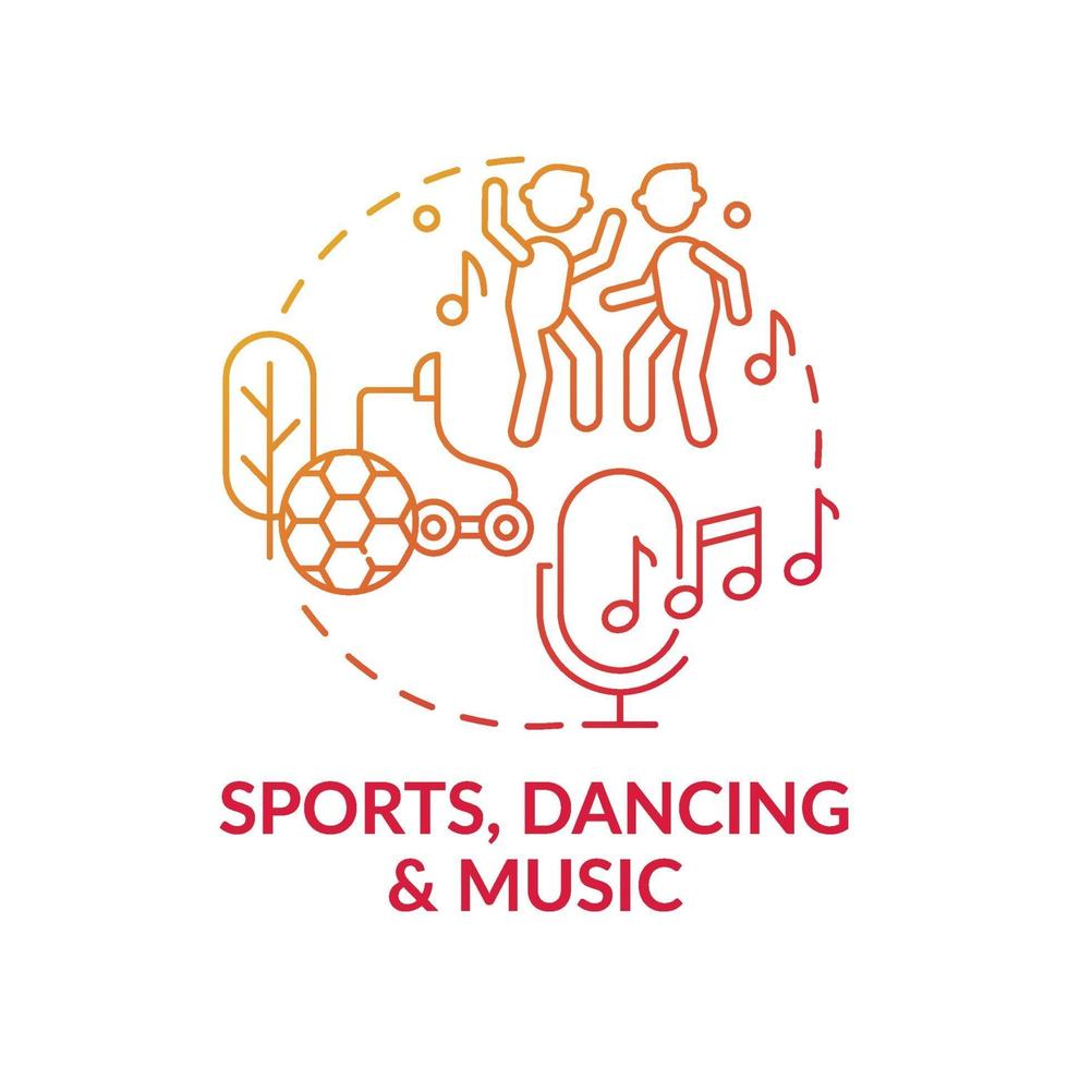 Sports, dancing and music red gradient concept icon vector