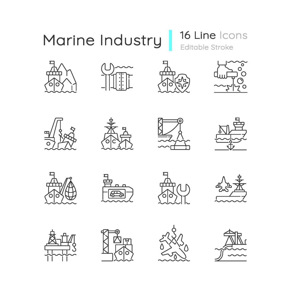 conjunto de iconos lineales de la industria marina vector