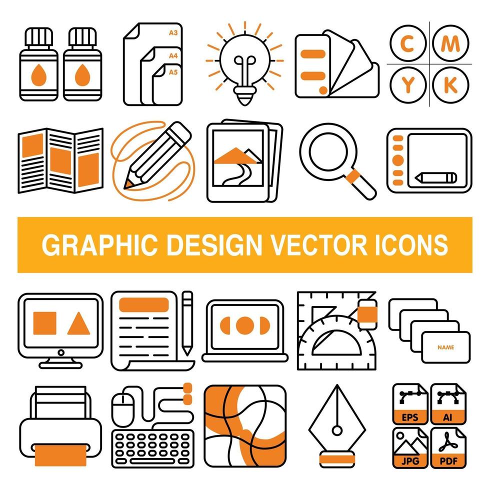 iconos de vector de diseño gráfico en estilo de diseño de contorno.