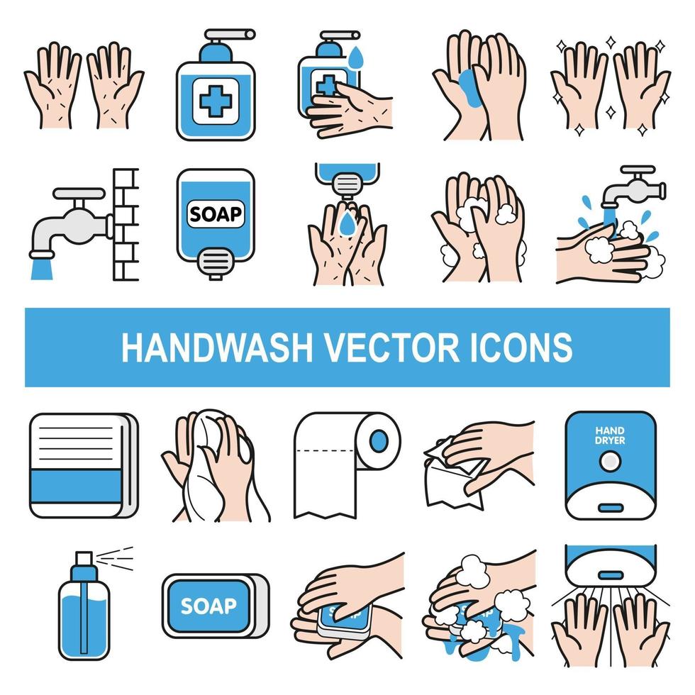 iconos de vector de lavado a mano en estilo de diseño de contorno relleno.