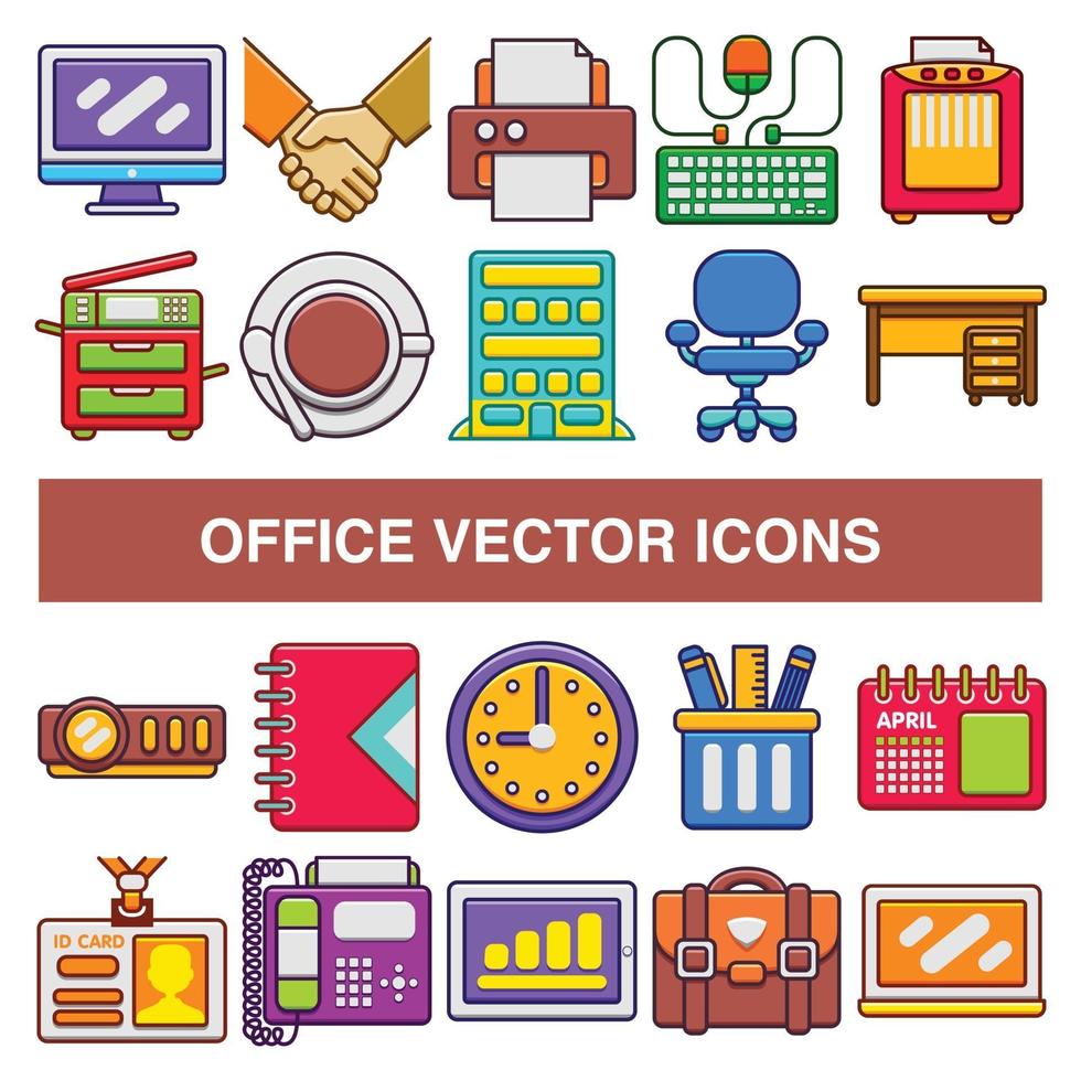 Office vector icons in filled outline design style.