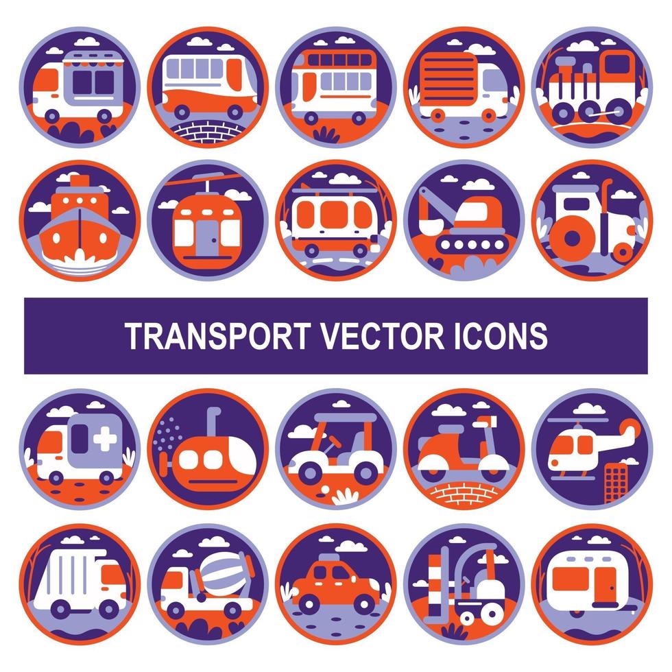 Transport vector icons in badge design style.