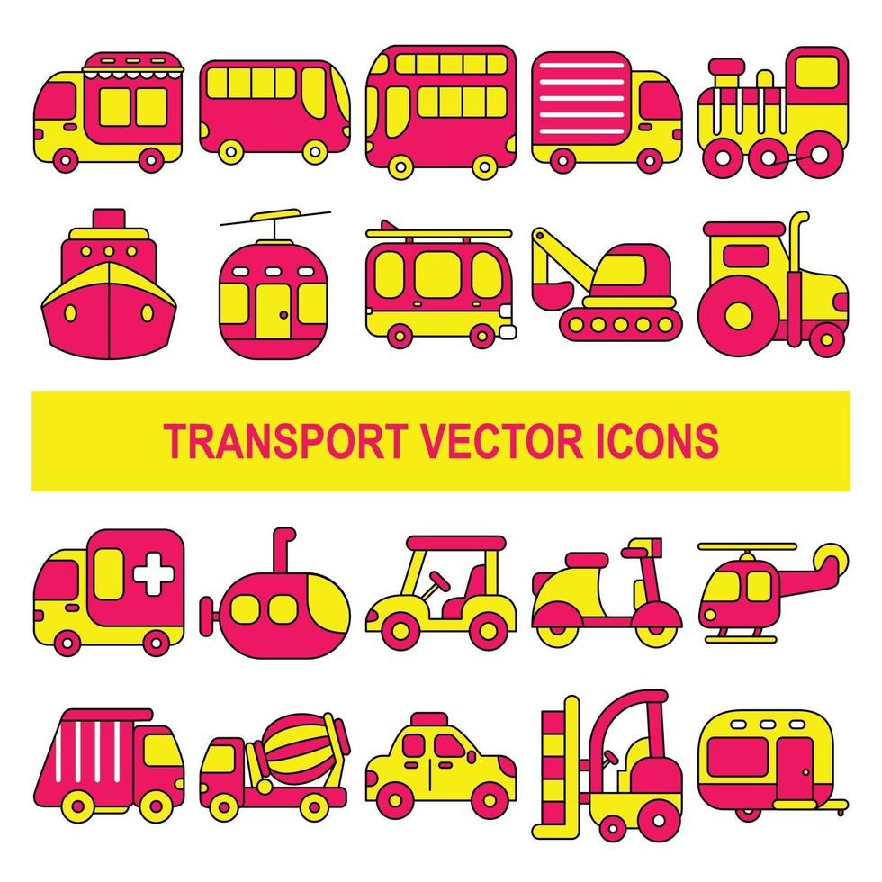 iconos de vector de transporte en estilo de diseño de contorno relleno.