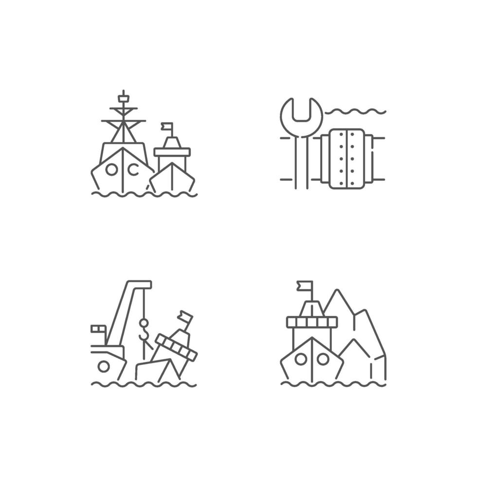 Maritime structures and regulation linear icons set vector