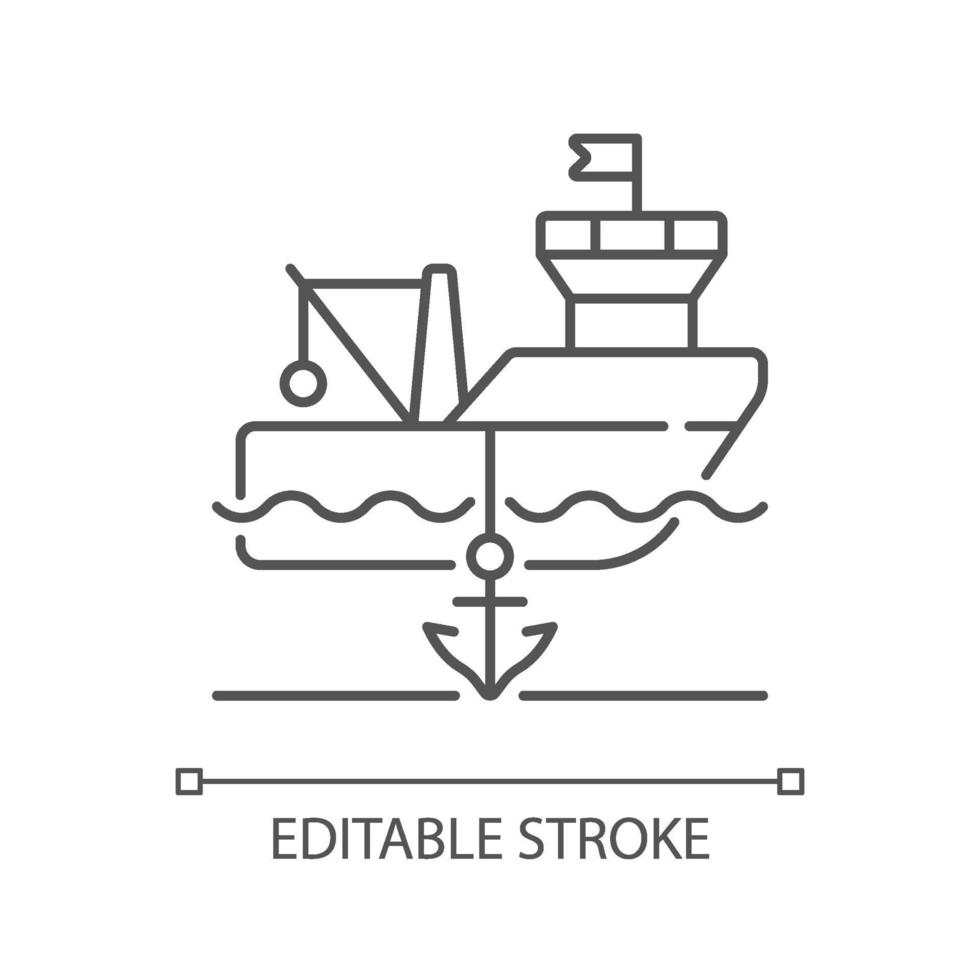 Anchored ship linear icon vector