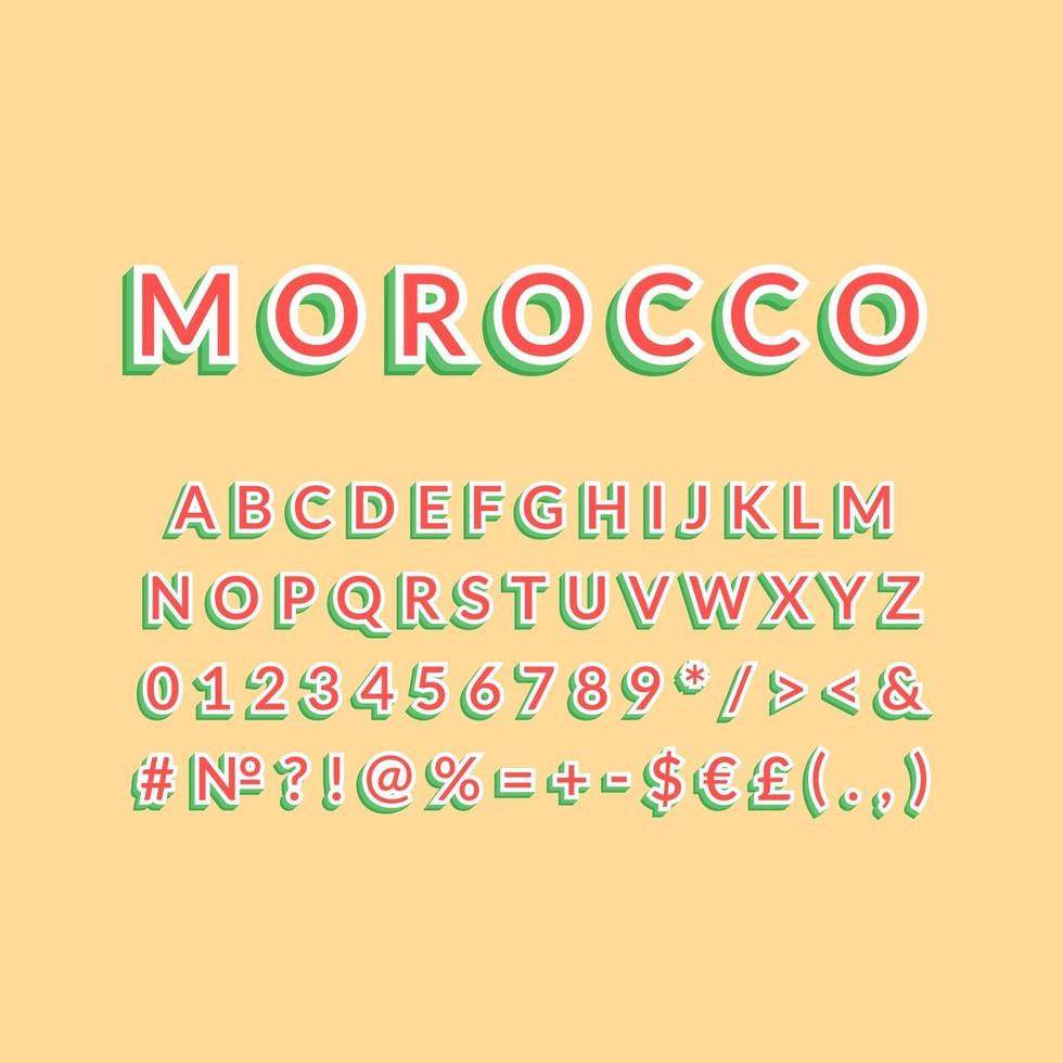 Morocco vintage 3d vector alphabet set