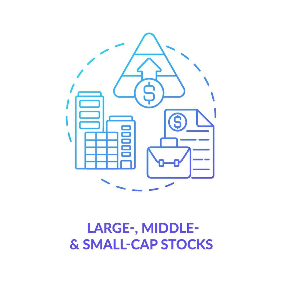 Large, middle and small-cap stocks concept icon vector