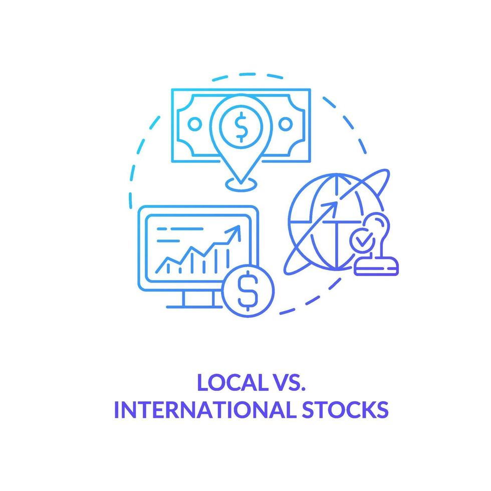 Local vs. international stocks concept icon vector