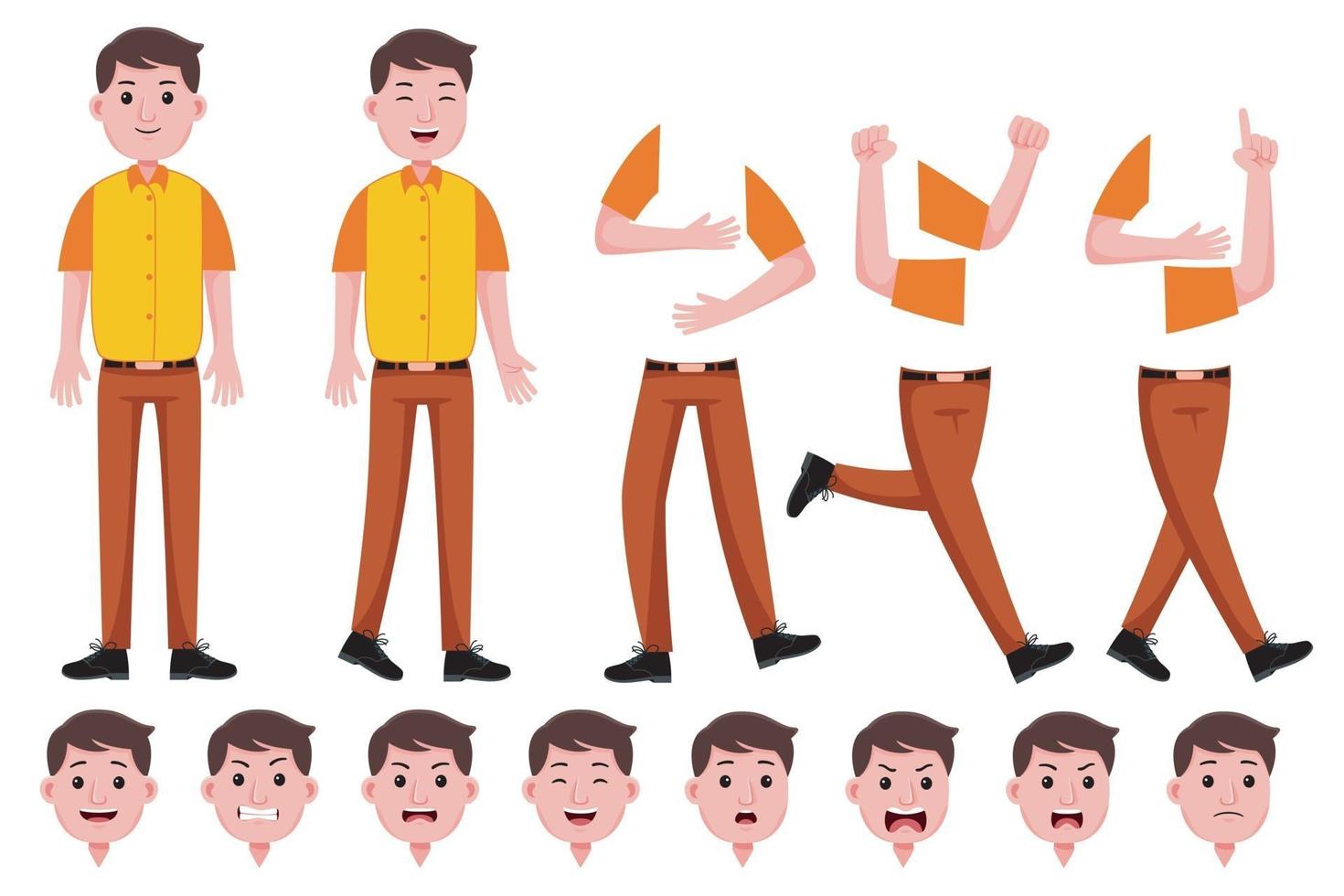 conjunto de creación de personajes planos de hombre joven vector